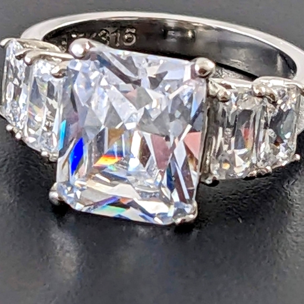 Emerald Cut CZ Polished Stainless Steel Ring